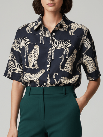 شومیز زنانه طرح حیوانات جنگلی