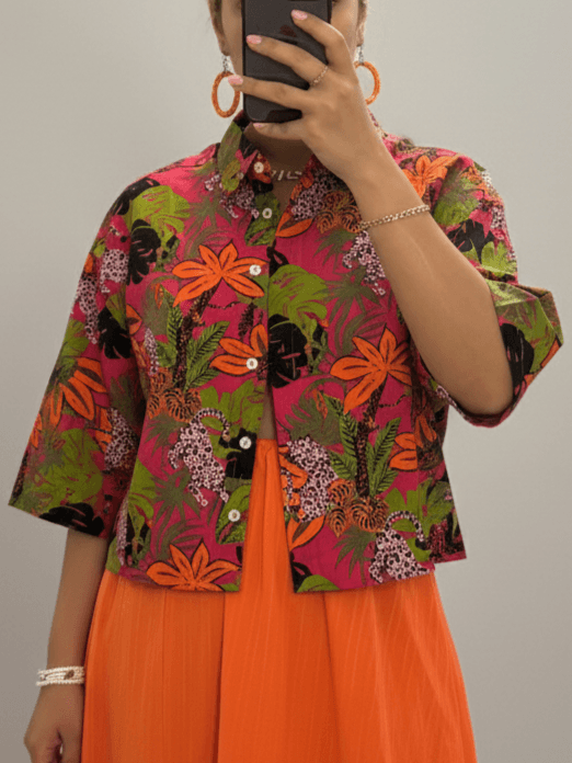 شومیز زنانه یقه‌دار طرح استوایی